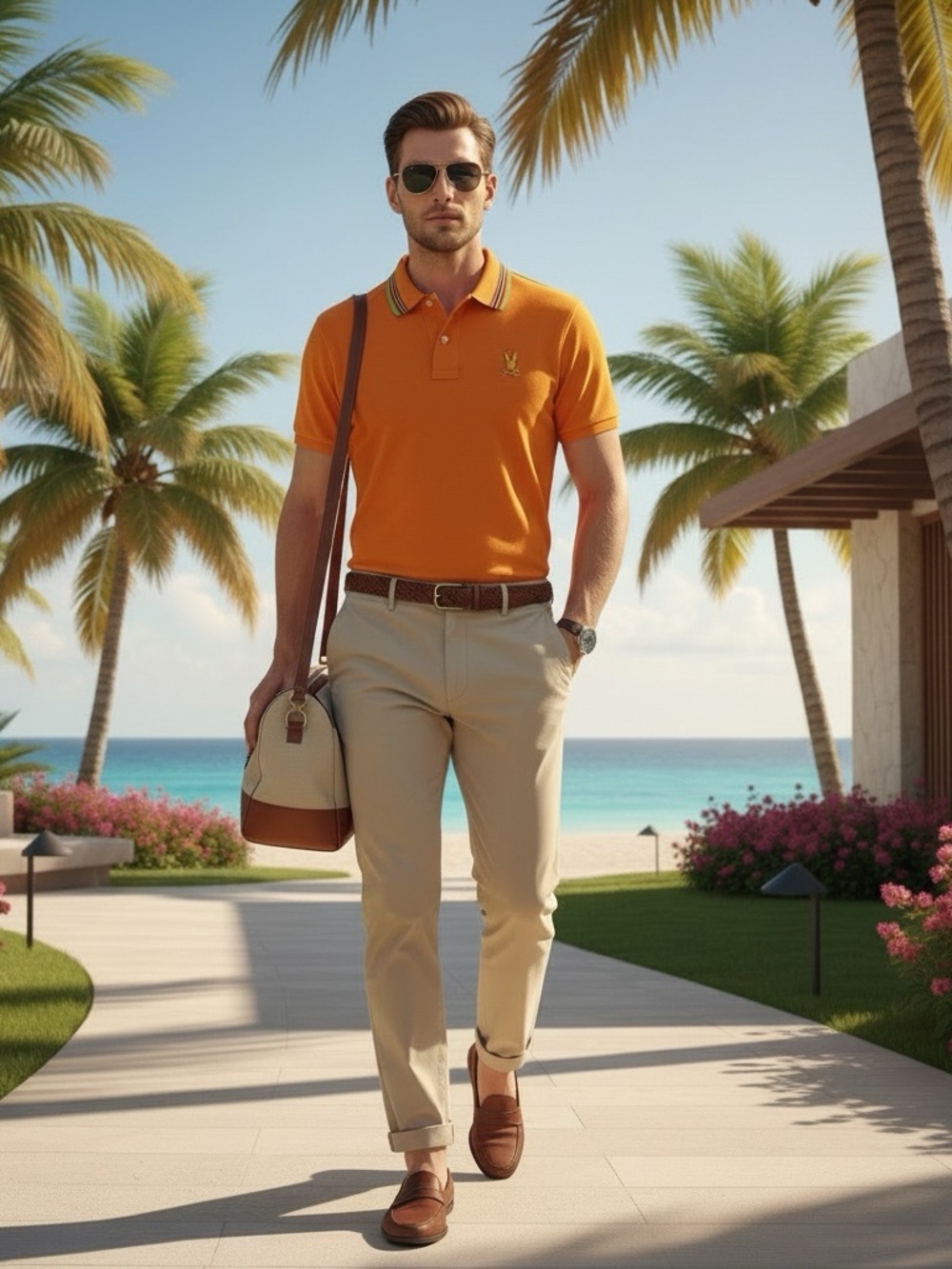 Psycho Bunny Athens Pique Polo Vibrant Orange 100%Cotton Stripe Collar NWOT Sz L